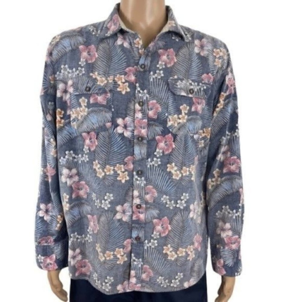 Tommy Bahama Coastline Cord Flora Fade Shirt button down long sleeve size Large